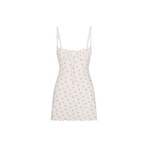 Skims Logo Pointelle Mini Dress - Marble Pink Rosebud Print